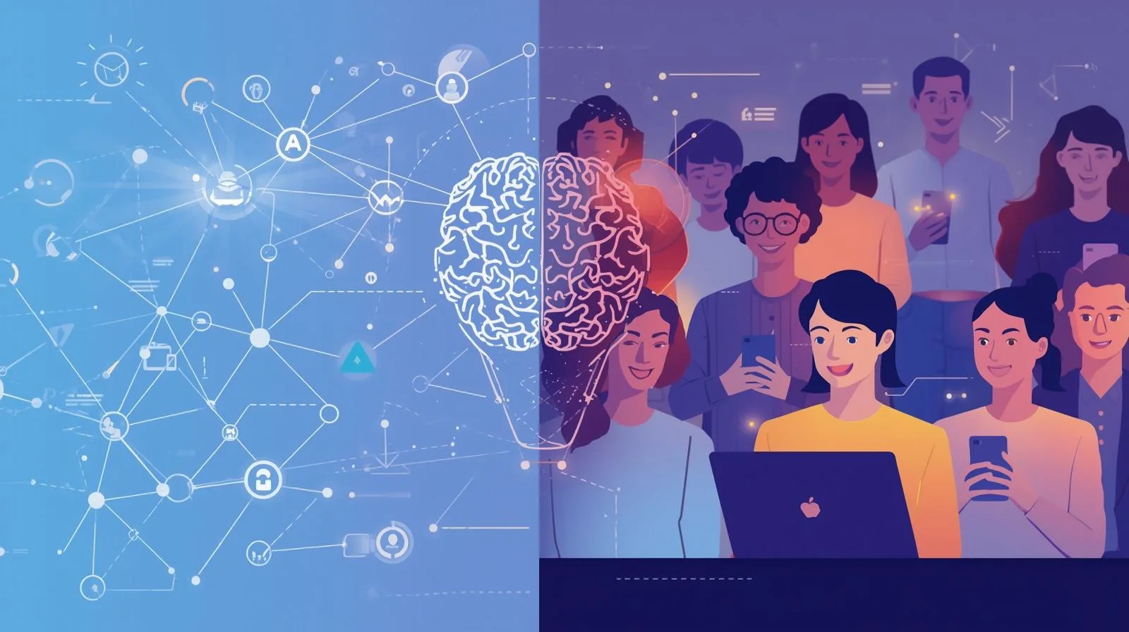 AI-driven personalization in digital marketing showing a modern blend of data, automation, and creativity.